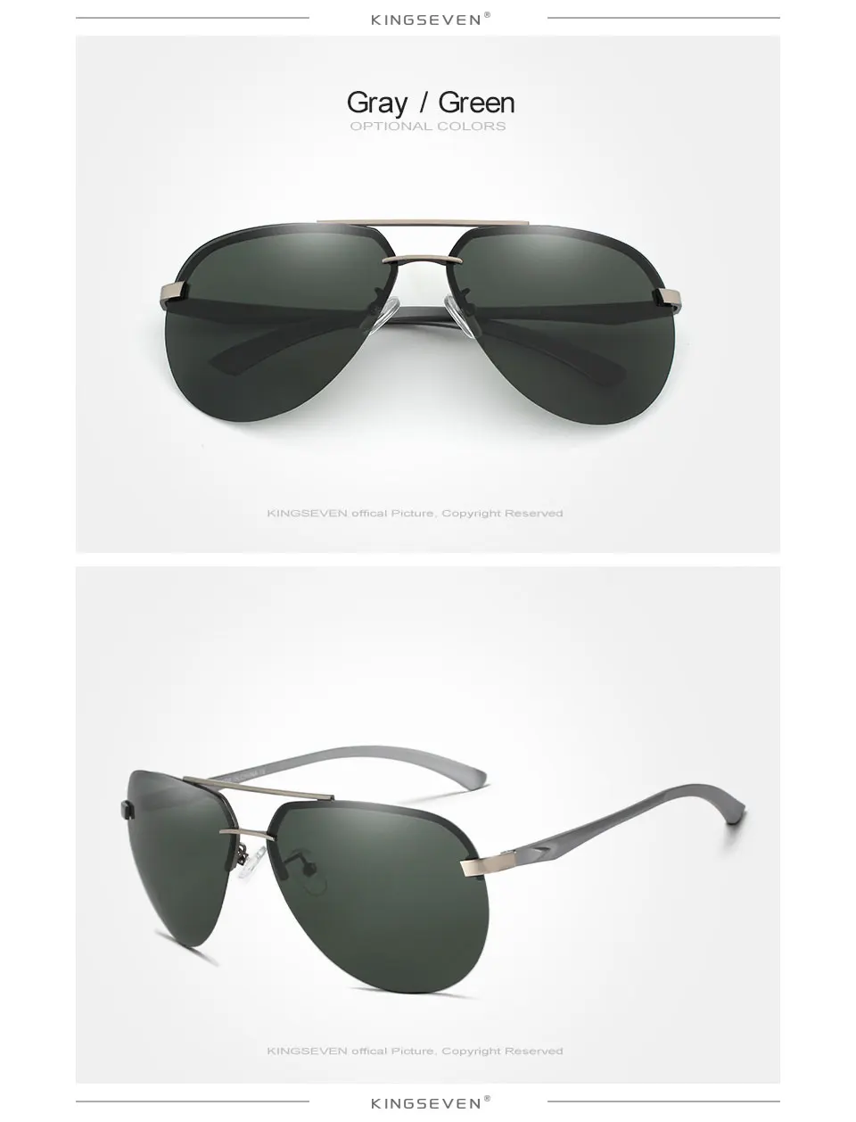 KINGSEVEN  Rimless Pilot Sunglasses Polarized UV400 Trendy Driving Men Women Glasses Retro Fashion Outdoor Eyewear