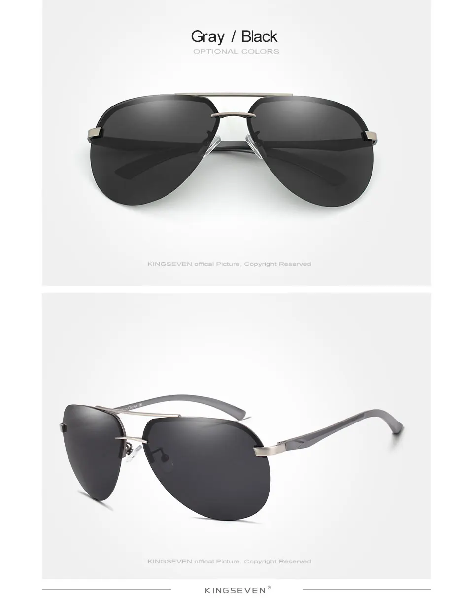 KINGSEVEN  Rimless Pilot Sunglasses Polarized UV400 Trendy Driving Men Women Glasses Retro Fashion Outdoor Eyewear