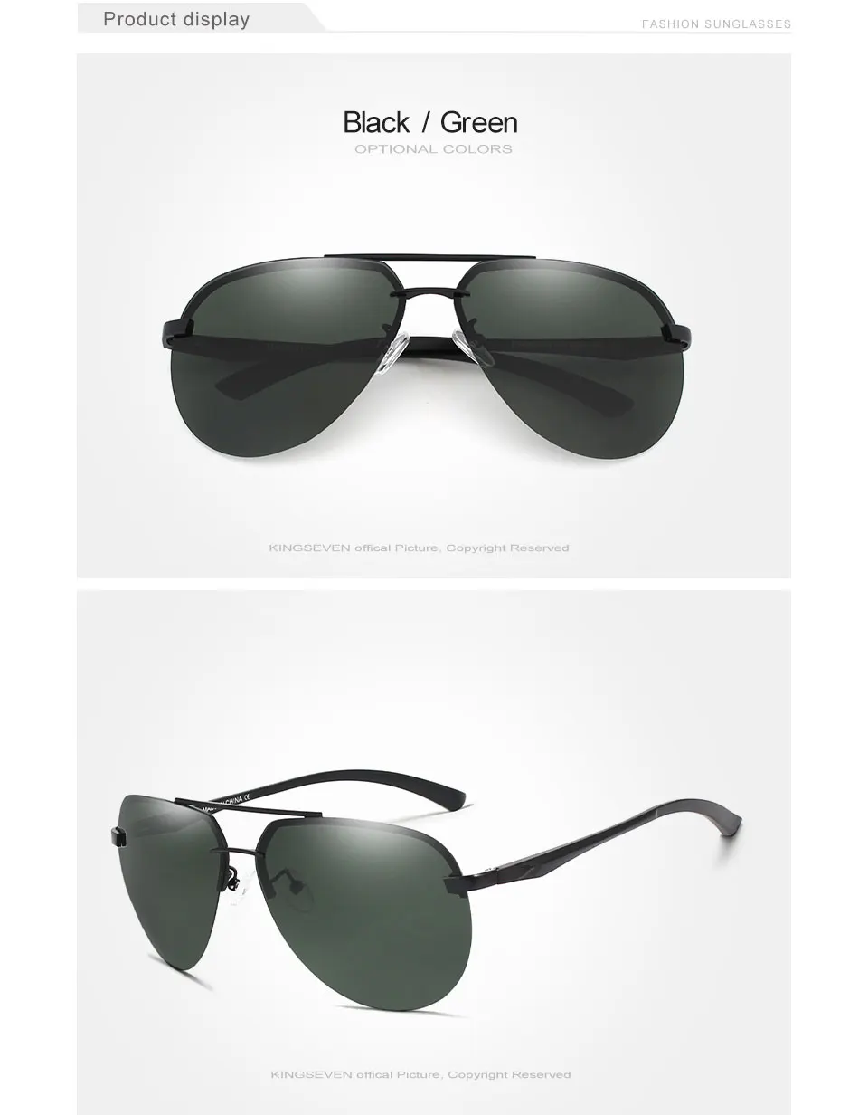 KINGSEVEN  Rimless Pilot Sunglasses Polarized UV400 Trendy Driving Men Women Glasses Retro Fashion Outdoor Eyewear