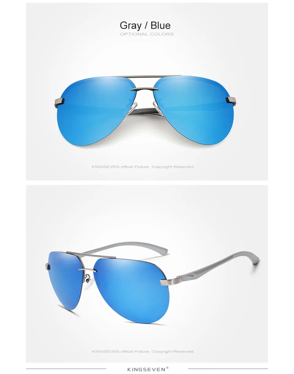 KINGSEVEN  Rimless Pilot Sunglasses Polarized UV400 Trendy Driving Men Women Glasses Retro Fashion Outdoor Eyewear