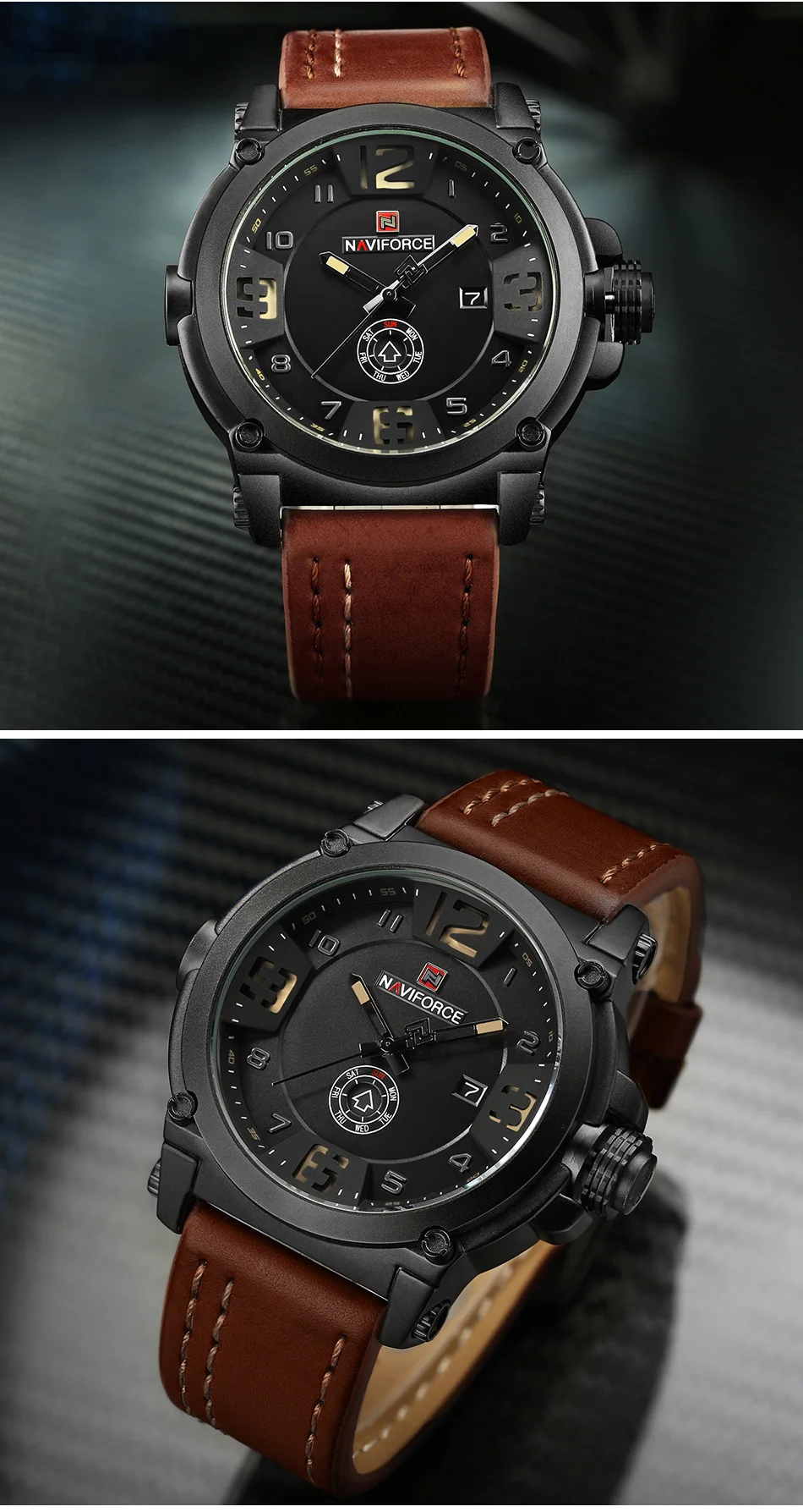 NAVIFORCE Top Luxury Brand Men Sports Military Quartz Watch Man Analog Date Clock Leather Strap Wristwatch Relogio Masculino