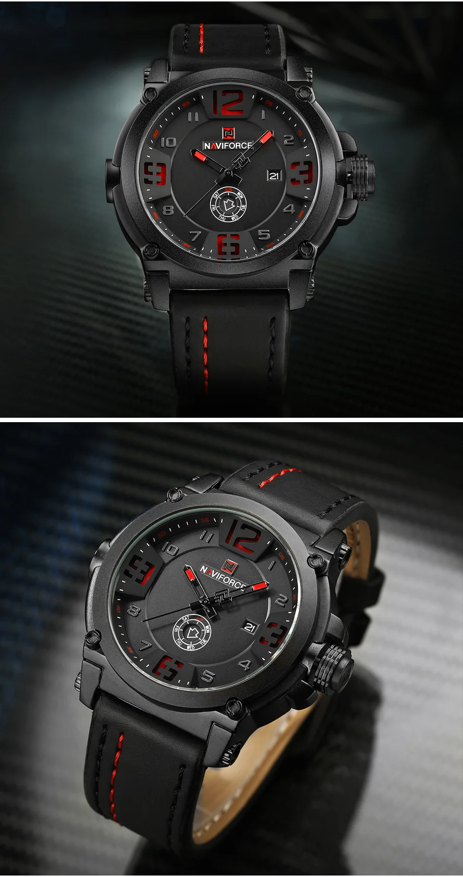 NAVIFORCE Top Luxury Brand Men Sports Military Quartz Watch Man Analog Date Clock Leather Strap Wristwatch Relogio Masculino
