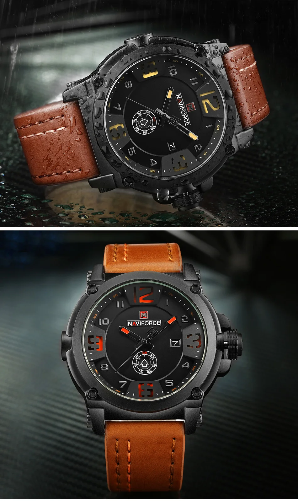 NAVIFORCE Top Luxury Brand Men Sports Military Quartz Watch Man Analog Date Clock Leather Strap Wristwatch Relogio Masculino