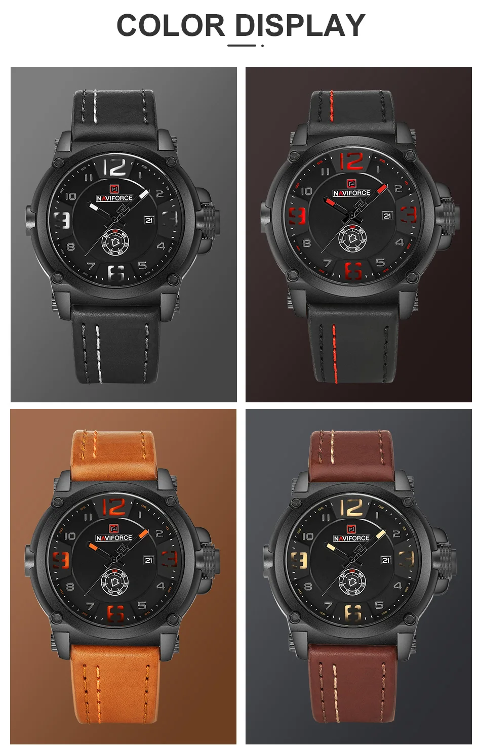 NAVIFORCE Top Luxury Brand Men Sports Military Quartz Watch Man Analog Date Clock Leather Strap Wristwatch Relogio Masculino
