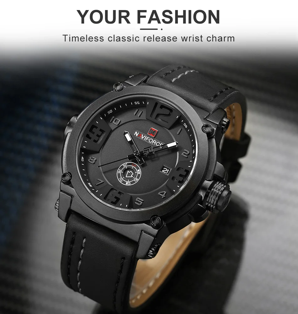 NAVIFORCE Top Luxury Brand Men Sports Military Quartz Watch Man Analog Date Clock Leather Strap Wristwatch Relogio Masculino