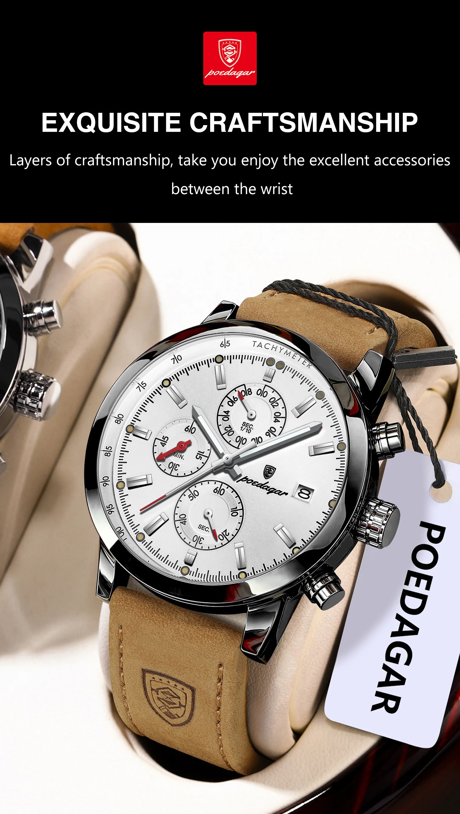 POEDAGAR Casual Trendy Man Quartz Watch Date Waterproof Chronograph Luminous Men Watch Sports Male Stylish Leather Men's Watches