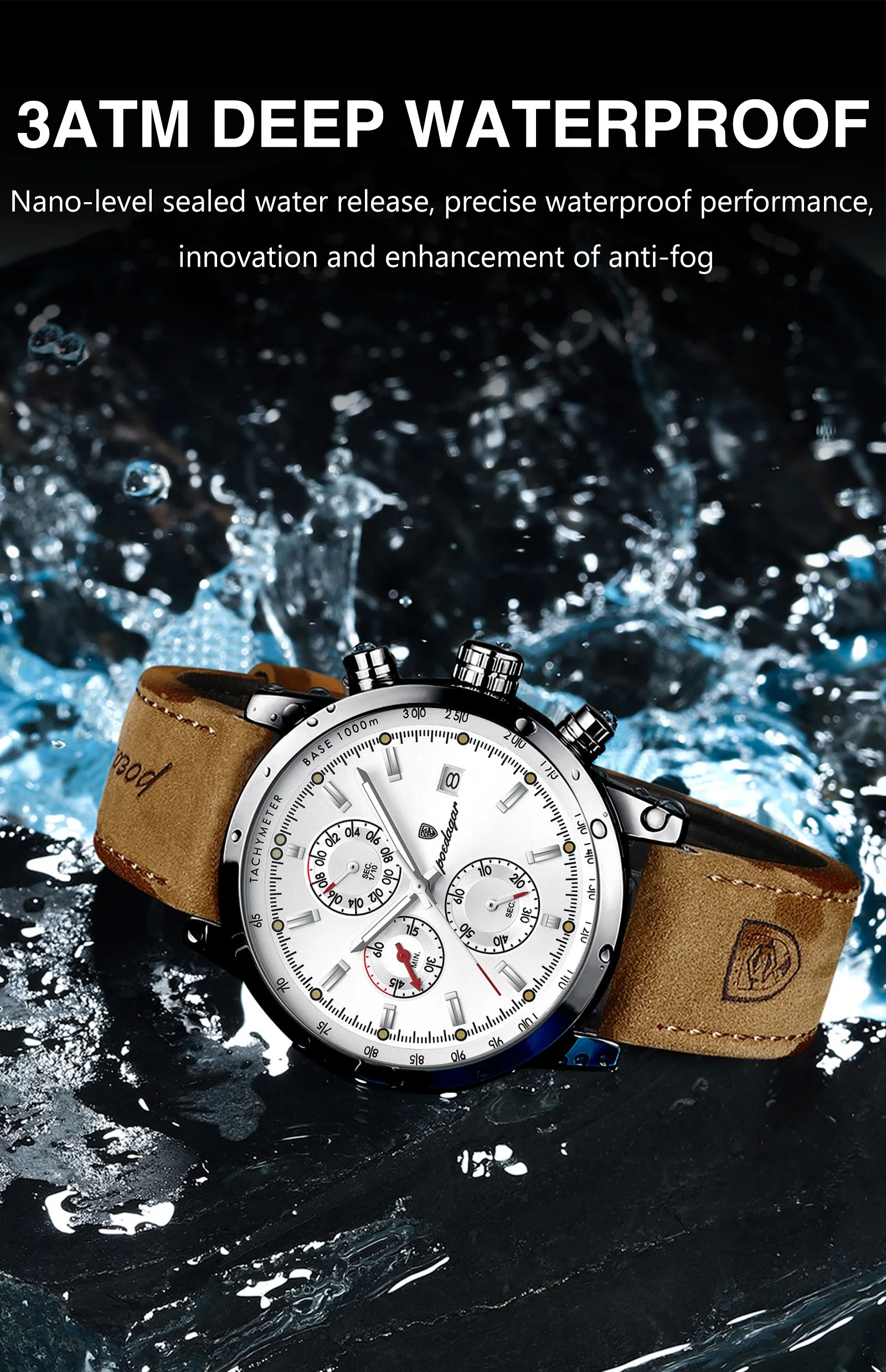POEDAGAR Casual Trendy Man Quartz Watch Date Waterproof Chronograph Luminous Men Watch Sports Male Stylish Leather Men's Watches