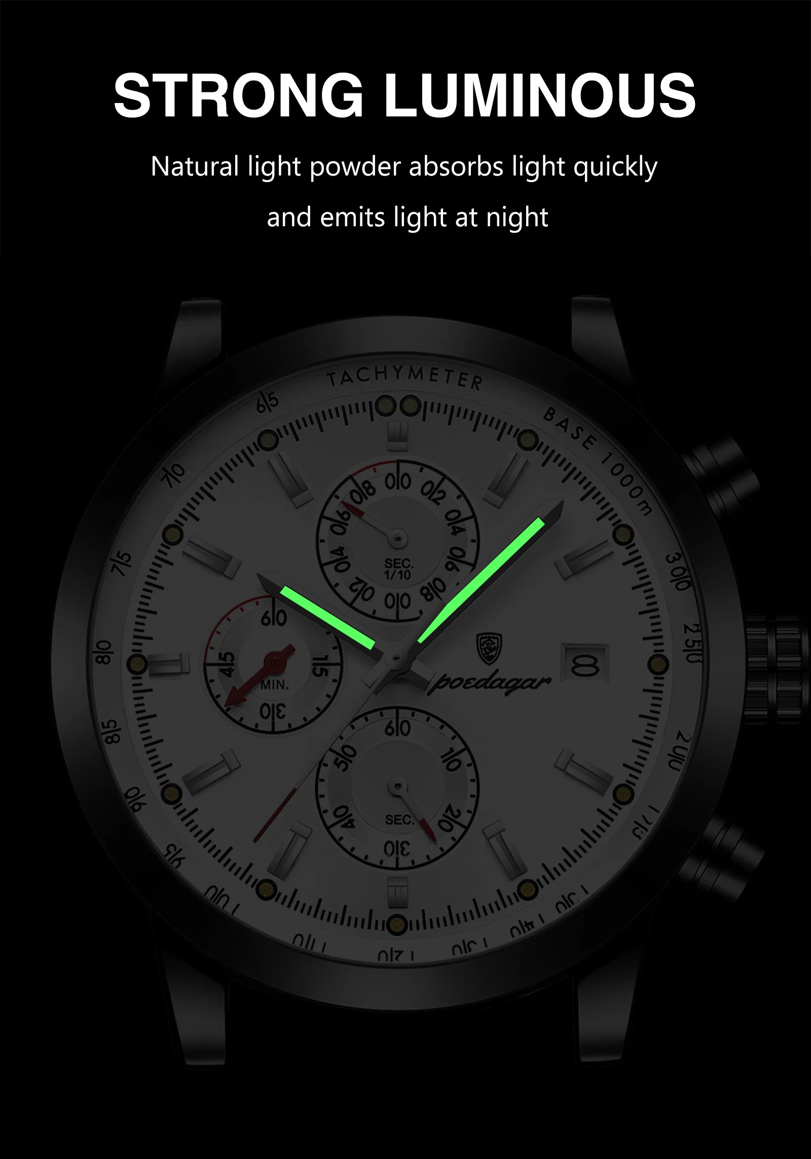 POEDAGAR Casual Trendy Man Quartz Watch Date Waterproof Chronograph Luminous Men Watch Sports Male Stylish Leather Men's Watches