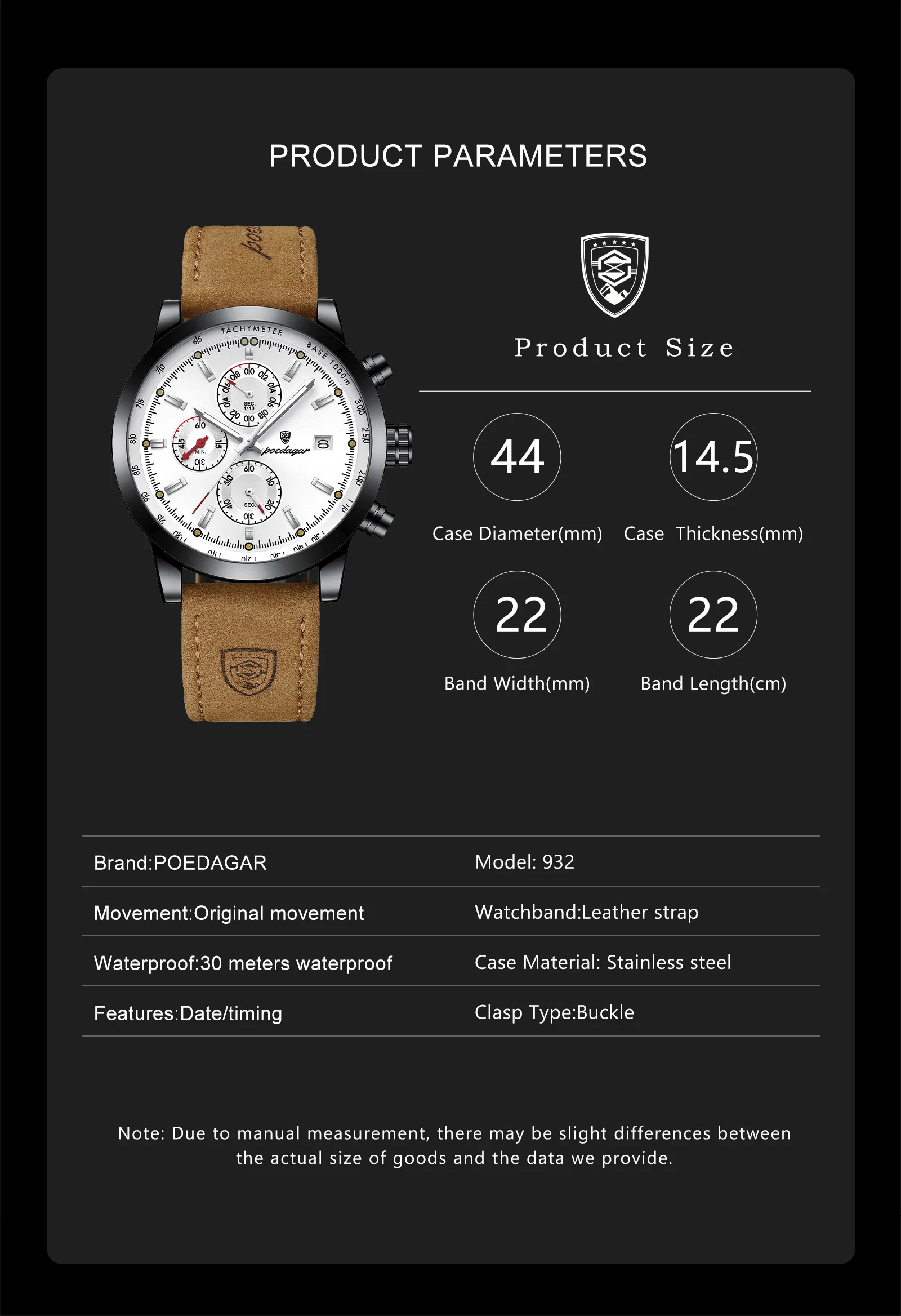 POEDAGAR Casual Trendy Man Quartz Watch Date Waterproof Chronograph Luminous Men Watch Sports Male Stylish Leather Men's Watches