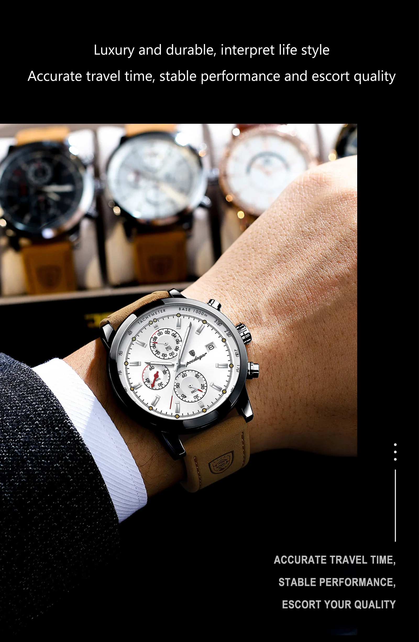 POEDAGAR Casual Trendy Man Quartz Watch Date Waterproof Chronograph Luminous Men Watch Sports Male Stylish Leather Men's Watches