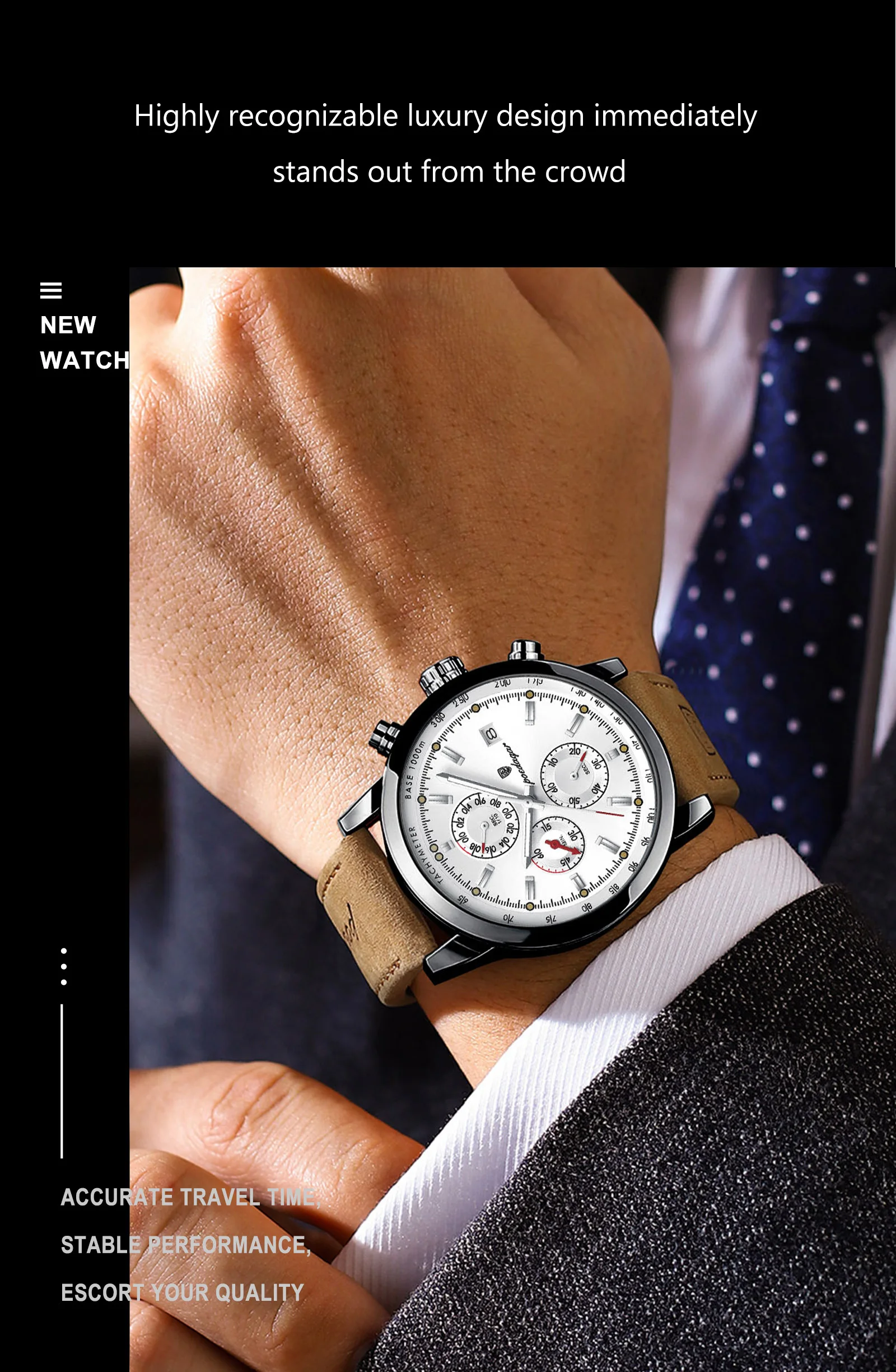 POEDAGAR Casual Trendy Man Quartz Watch Date Waterproof Chronograph Luminous Men Watch Sports Male Stylish Leather Men's Watches