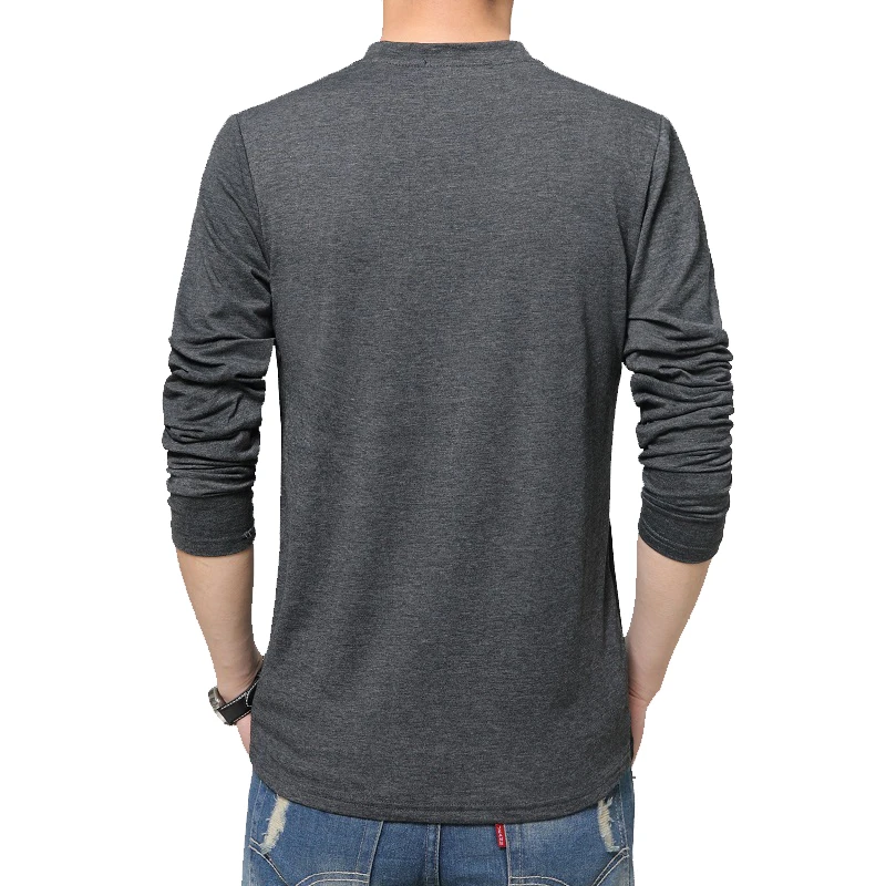 BROWON Brand Autumn Mens T Shirts Fashion 2026 Streetwear Long Sleeve V Neck Color Patchwork Cotton T Shirt Men