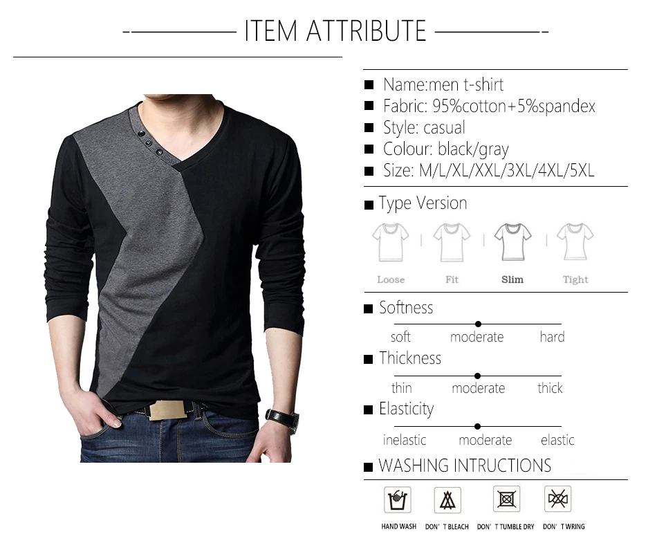 BROWON Brand Autumn Mens T Shirts Fashion 2026 Streetwear Long Sleeve V Neck Color Patchwork Cotton T Shirt Men