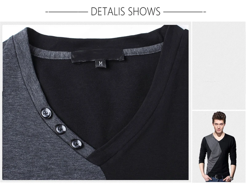 BROWON Brand Autumn Mens T Shirts Fashion 2026 Streetwear Long Sleeve V Neck Color Patchwork Cotton T Shirt Men