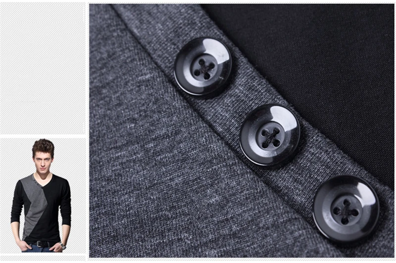 BROWON Brand Autumn Mens T Shirts Fashion 2026 Streetwear Long Sleeve V Neck Color Patchwork Cotton T Shirt Men