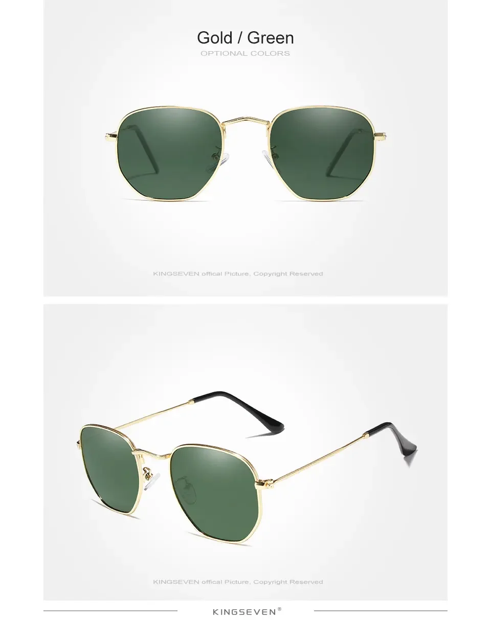 KINGSEVEN Brand Reflective Sunglasses Men Hexagon Retro Sun Glasses Leisure Glasses Oculos Gafas De Sol Shades