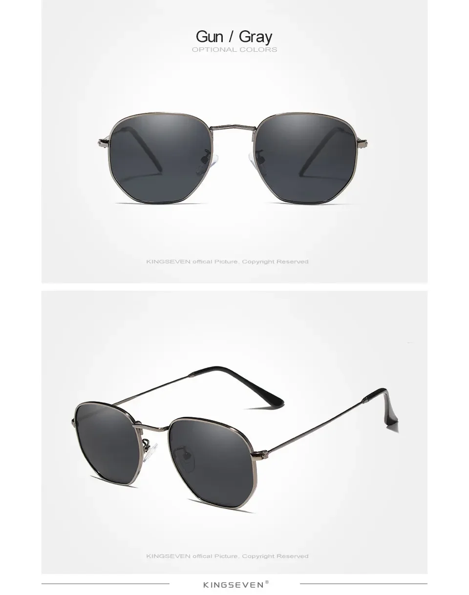 KINGSEVEN Brand Reflective Sunglasses Men Hexagon Retro Sun Glasses Leisure Glasses Oculos Gafas De Sol Shades