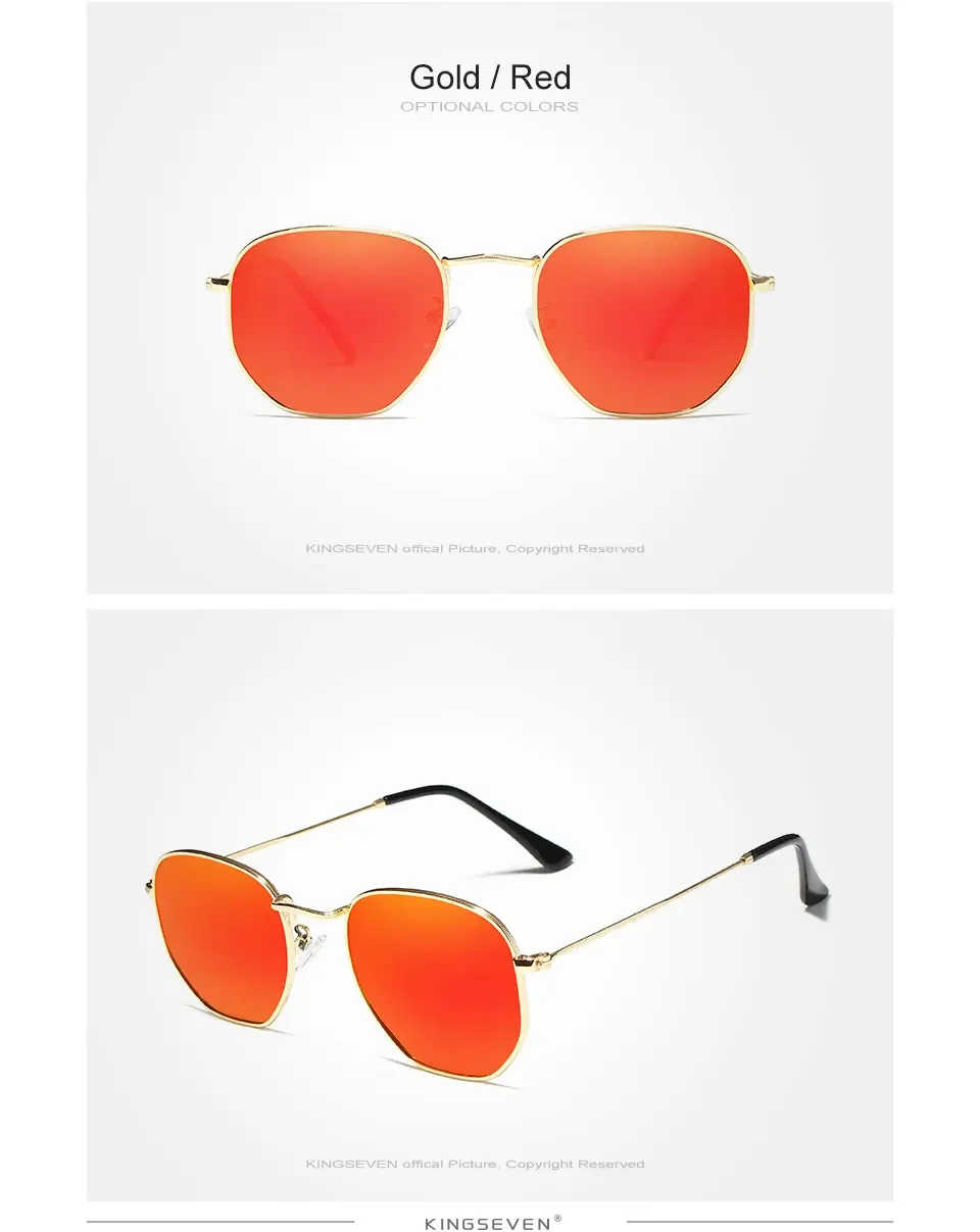 KINGSEVEN Brand Reflective Sunglasses Men Hexagon Retro Sun Glasses Leisure Glasses Oculos Gafas De Sol Shades