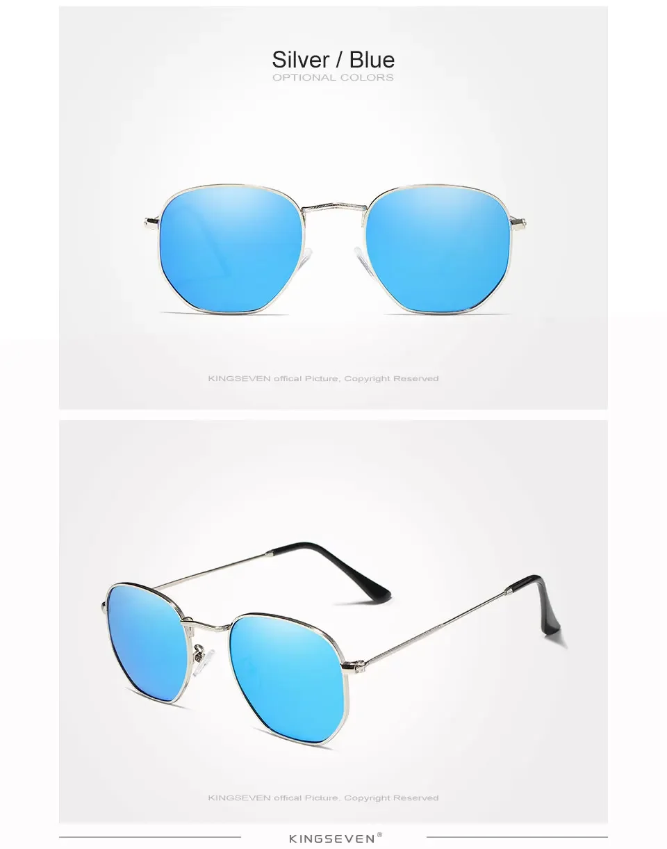 KINGSEVEN Brand Reflective Sunglasses Men Hexagon Retro Sun Glasses Leisure Glasses Oculos Gafas De Sol Shades