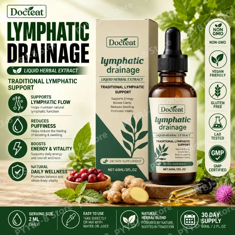 Lymphatic Drainage Drops 60ml Supplement Help Bloat Relief & Immune System Health with Cleavers,Red Clover and Stillingia Root