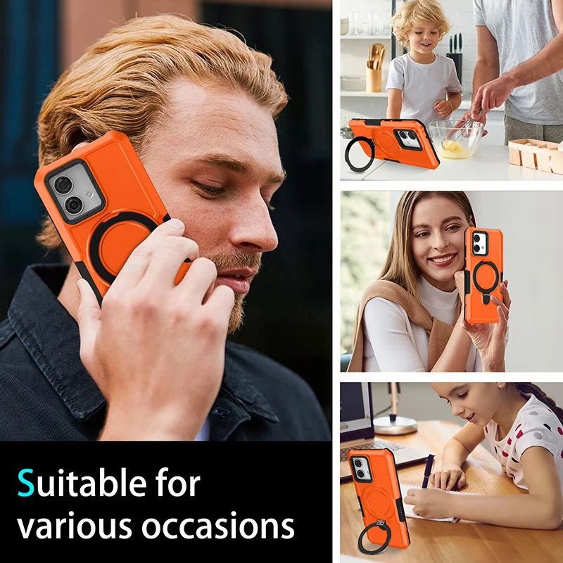 Shockproof Case for Motorola G84 G54 Armor Phone Cover with Rotated Ring Stand for Moto E32 E13 G22 G24 G34 G04 5G G14 E14