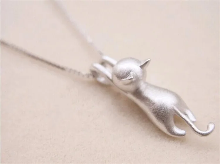 Popular 925 Sterling Silver Jewelry Fashion Simple Animal Cute Kitty Clavicle Chain Pendant Cat Necklaces XL003
