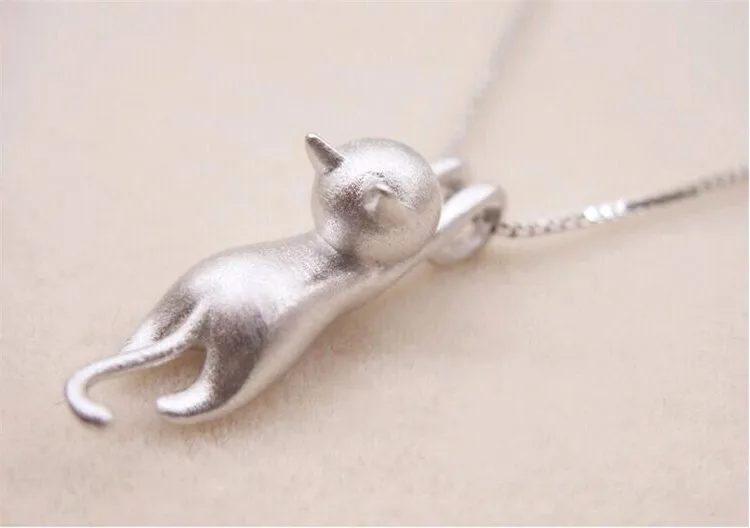 Popular 925 Sterling Silver Jewelry Fashion Simple Animal Cute Kitty Clavicle Chain Pendant Cat Necklaces XL003