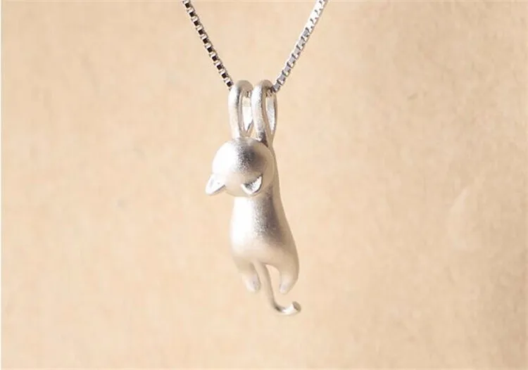Popular 925 Sterling Silver Jewelry Fashion Simple Animal Cute Kitty Clavicle Chain Pendant Cat Necklaces XL003