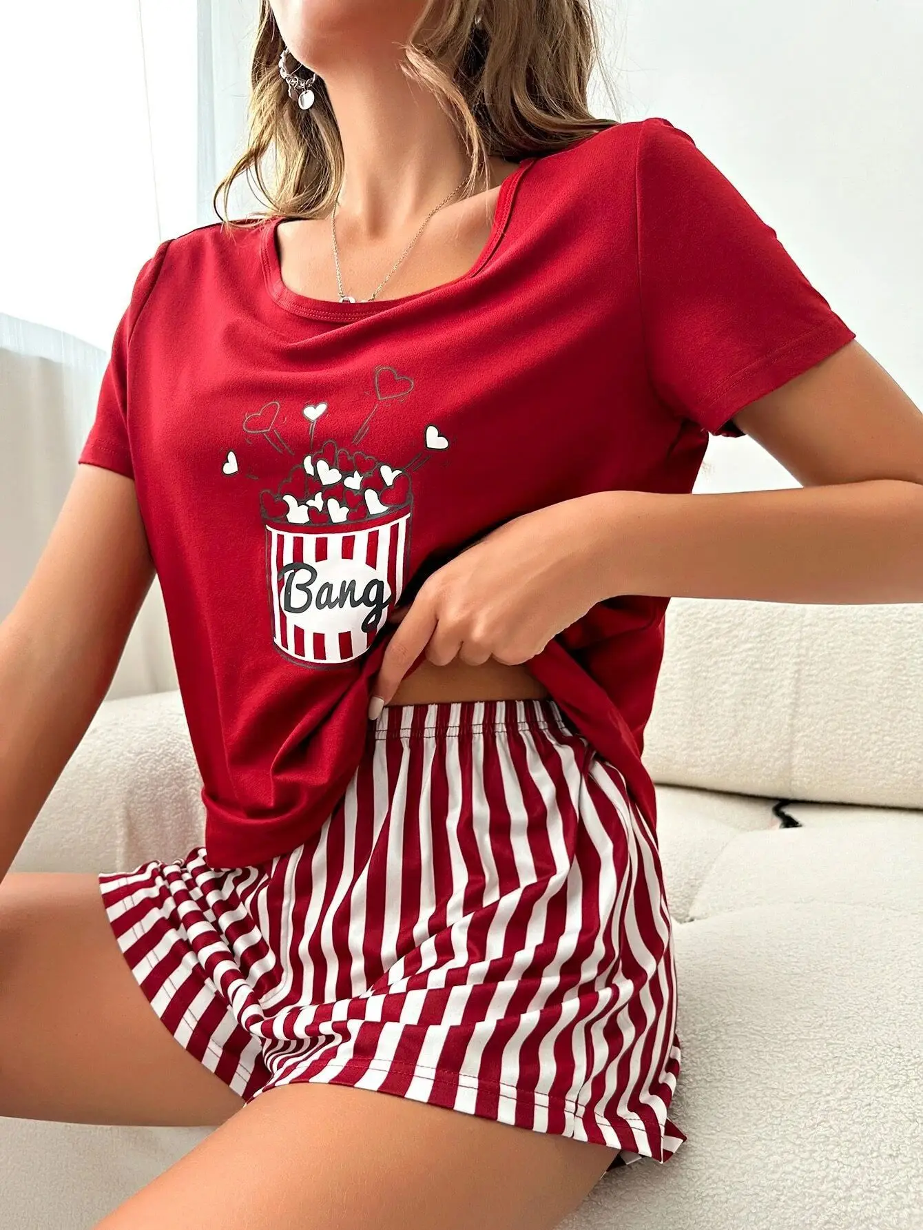 Autumn Milk Silk Casual Pajamas Women Printed T-shirt Short-sleeved Shorts Home Wear 2 PCS Home Clothes Sleepwear Loose