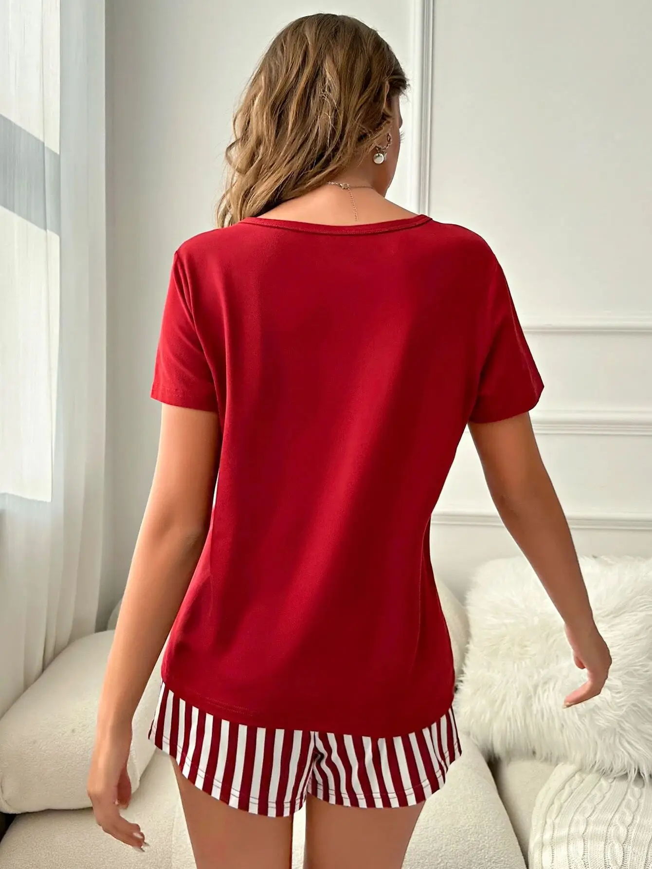 Autumn Milk Silk Casual Pajamas Women Printed T-shirt Short-sleeved Shorts Home Wear 2 PCS Home Clothes Sleepwear Loose