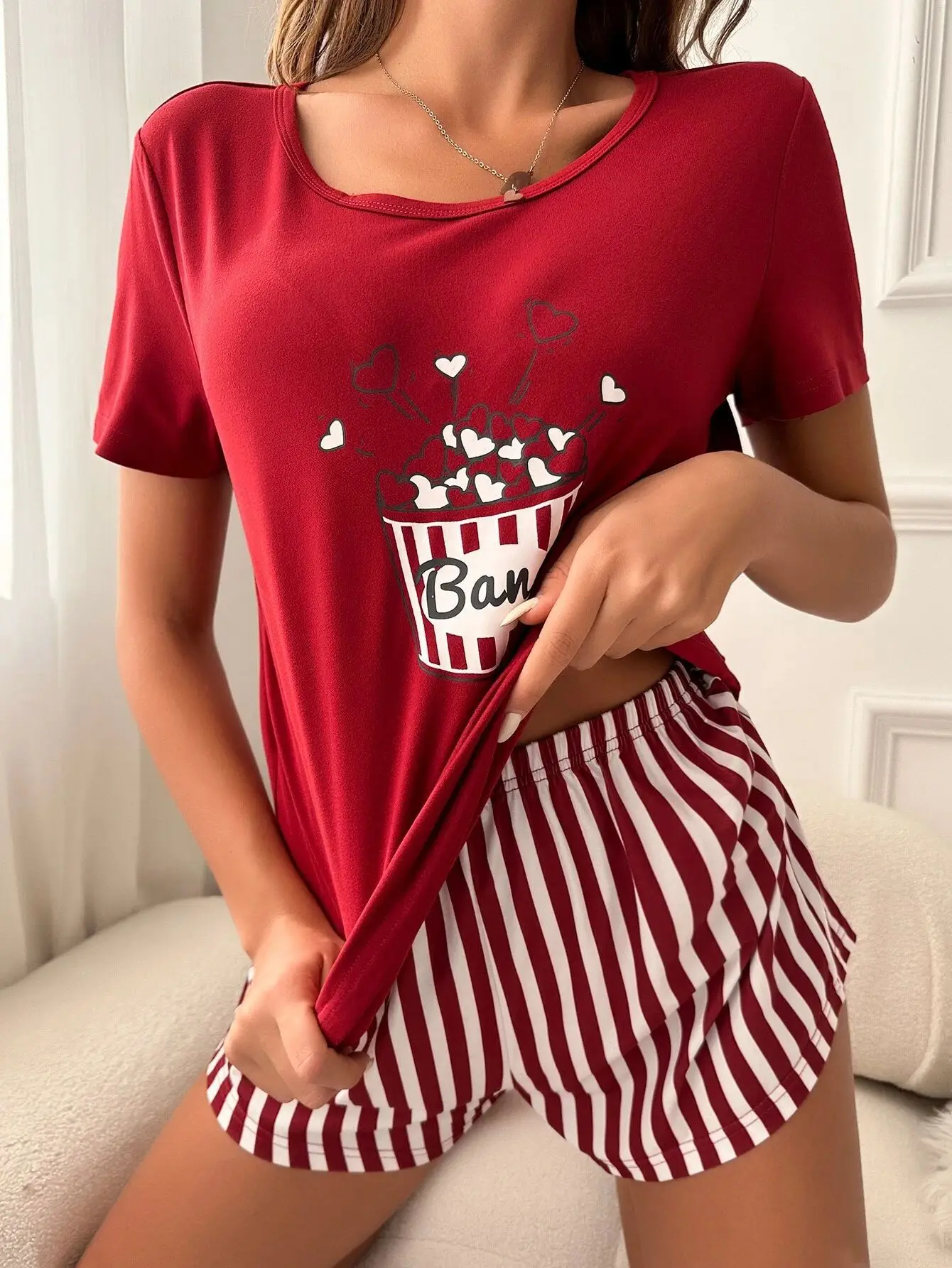 Autumn Milk Silk Casual Pajamas Women Printed T-shirt Short-sleeved Shorts Home Wear 2 PCS Home Clothes Sleepwear Loose