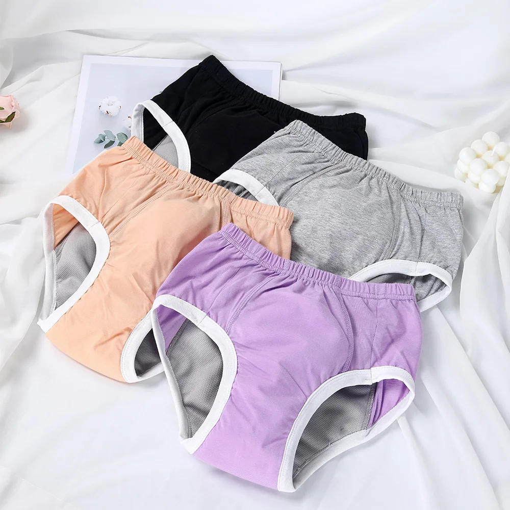4 Color Adult Pull-up Diapers Pants Washable Incontinence Cloth Diaper Elderly Leakproof Comfortable Pure Cotton Cloth Diaper