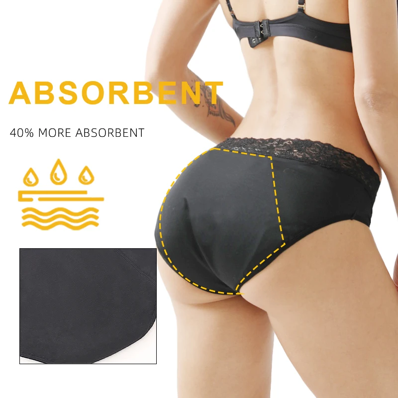 4-Layer Leak proof Menstrual Panties Moderate Fast Absportion Postpartum Belly Support Briefs With Lace Design Reusable
