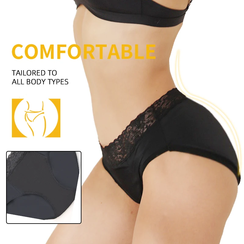 4-Layer Leak proof Menstrual Panties Moderate Fast Absportion Postpartum Belly Support Briefs With Lace Design Reusable