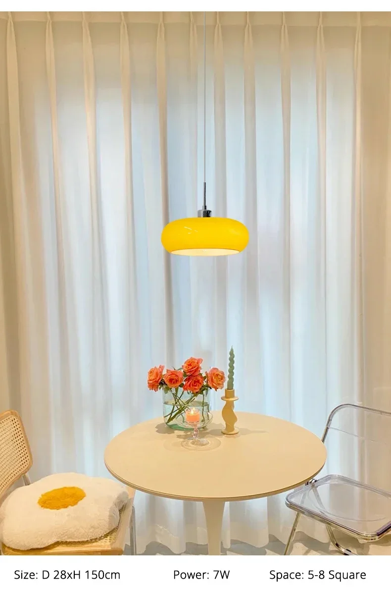 French Glass Pendant Light Orange/White Home Deco Chandelier Living Room Restaurant Bedroom Study Indoor Decoration Hanging Lamp