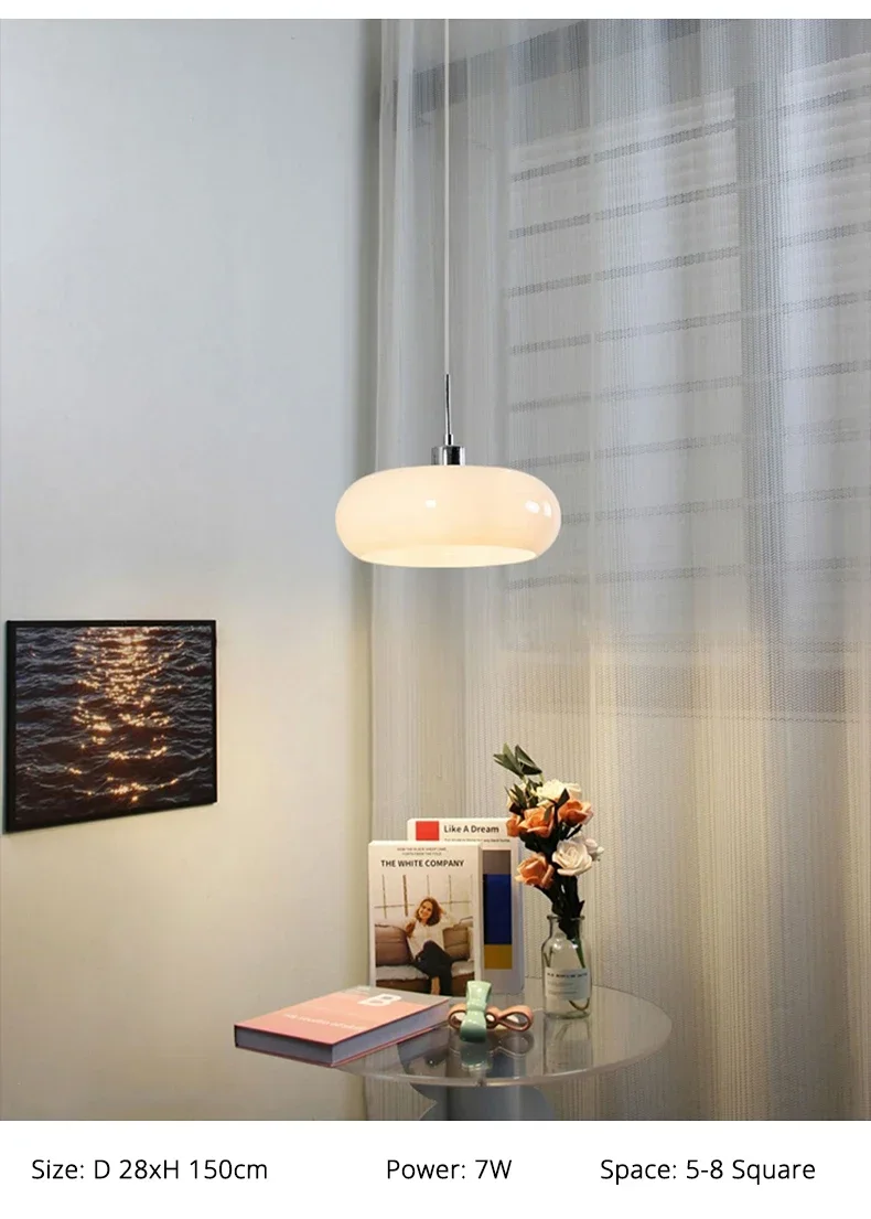 French Glass Pendant Light Orange/White Home Deco Chandelier Living Room Restaurant Bedroom Study Indoor Decoration Hanging Lamp