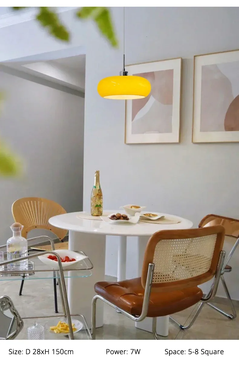 French Glass Pendant Light Orange/White Home Deco Chandelier Living Room Restaurant Bedroom Study Indoor Decoration Hanging Lamp