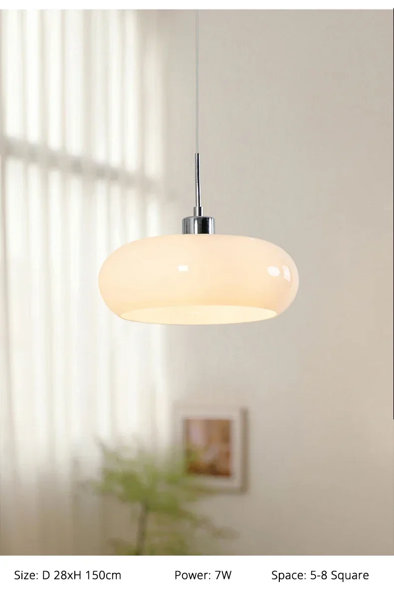 French Glass Pendant Light Orange/White Home Deco Chandelier Living Room Restaurant Bedroom Study Indoor Decoration Hanging Lamp