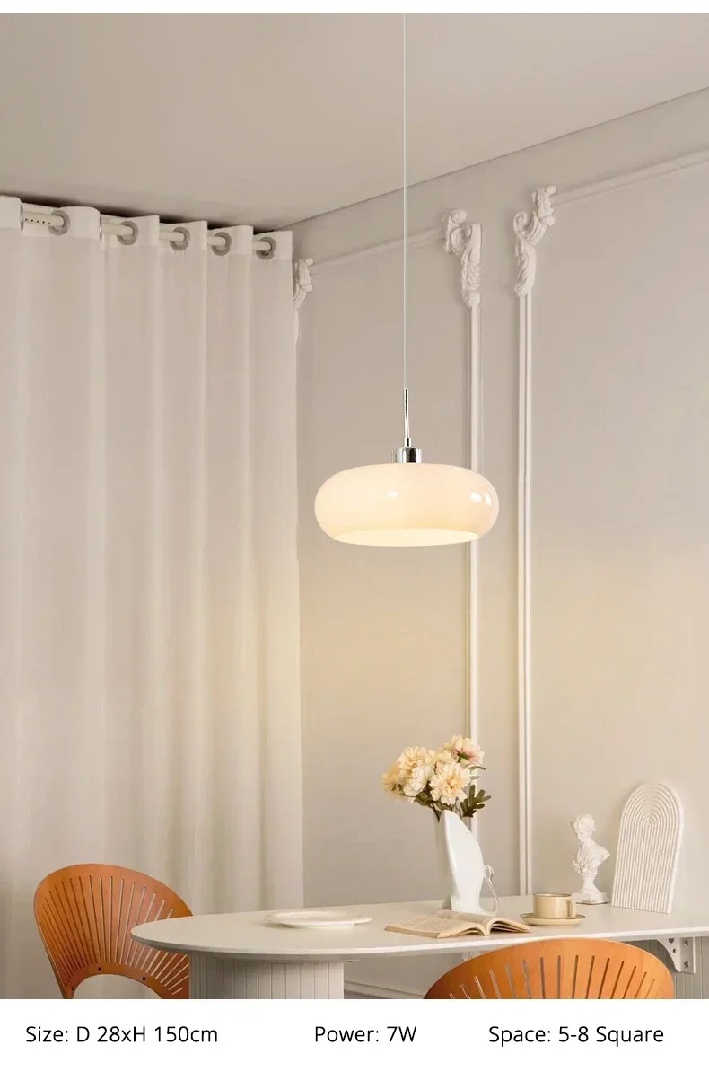 French Glass Pendant Light Orange/White Home Deco Chandelier Living Room Restaurant Bedroom Study Indoor Decoration Hanging Lamp