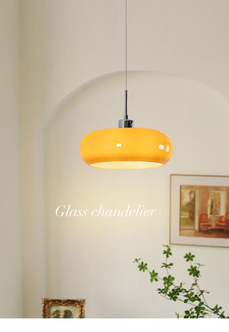 French Glass Pendant Light Orange/White Home Deco Chandelier Living Room Restaurant Bedroom Study Indoor Decoration Hanging Lamp