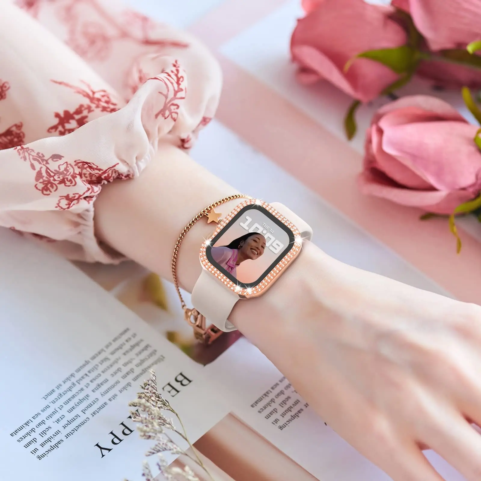Glass+Diamond Cover For Apple watch case 46mm 40mm 44mm 41mm 42mm 45mm Bling Bumper Protector iWatch Series 11 10 9 SE 7 8 case
