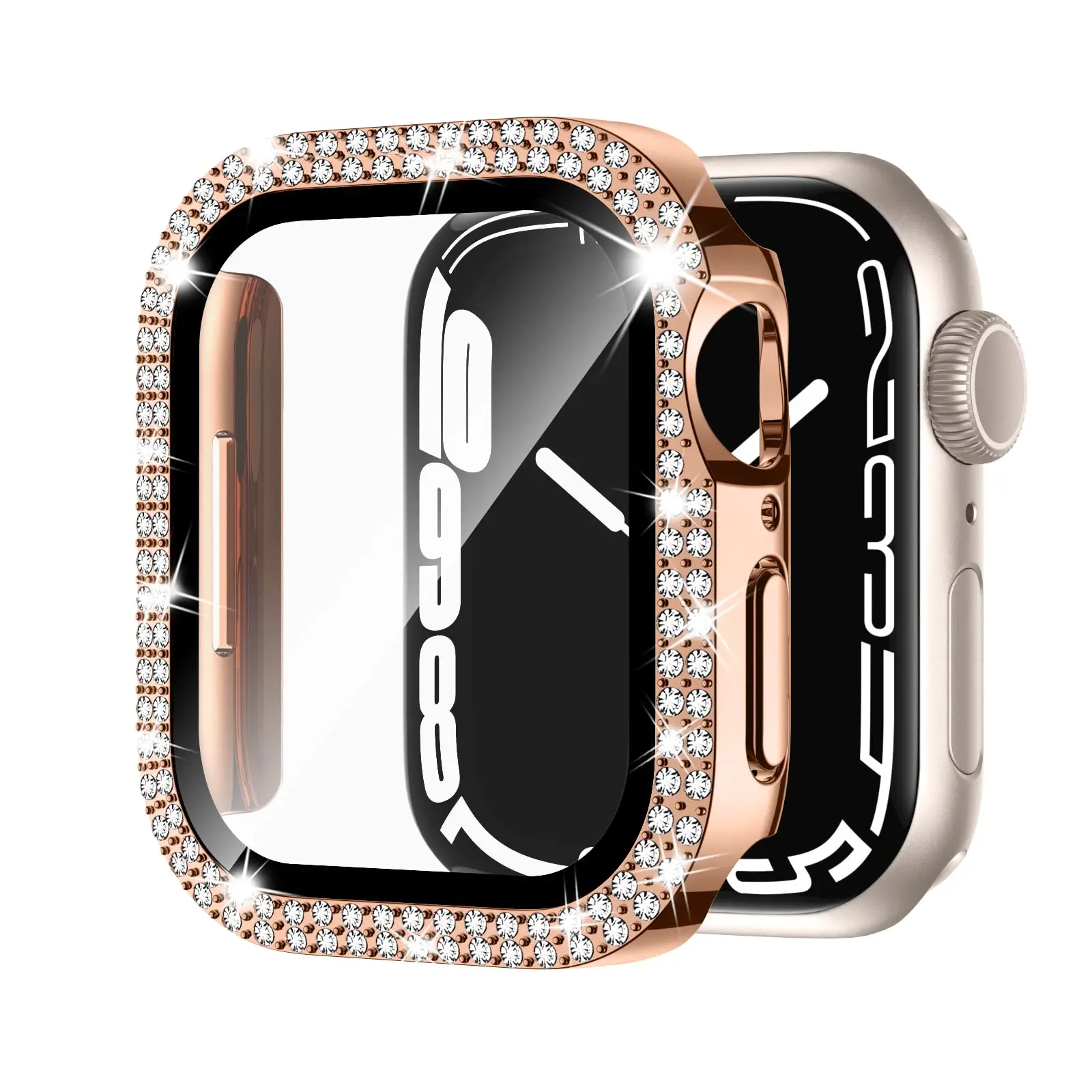 Glass+Diamond Cover For Apple watch case 46mm 40mm 44mm 41mm 42mm 45mm Bling Bumper Protector iWatch Series 11 10 9 SE 7 8 case