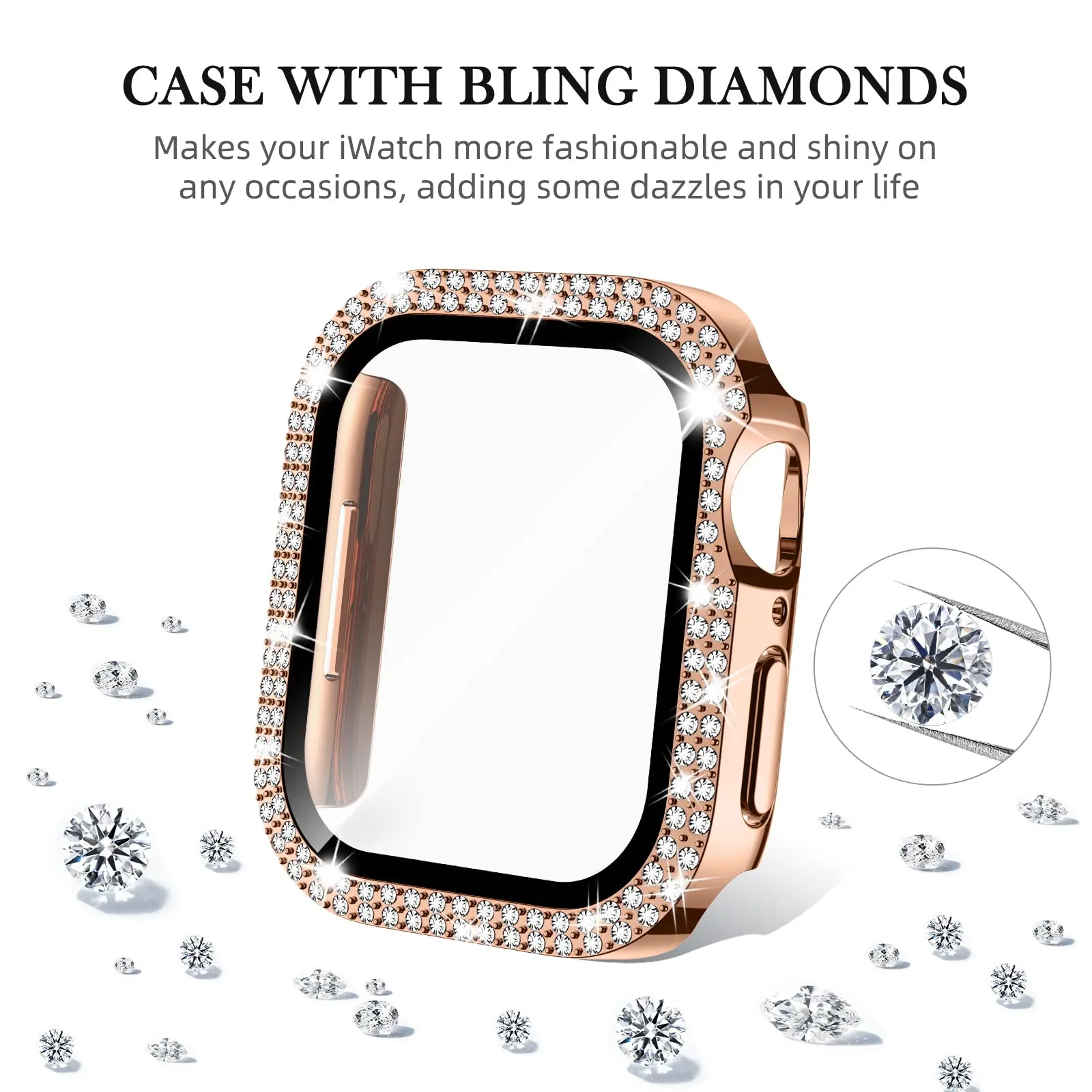 Glass+Diamond Cover For Apple watch case 46mm 40mm 44mm 41mm 42mm 45mm Bling Bumper Protector iWatch Series 11 10 9 SE 7 8 case