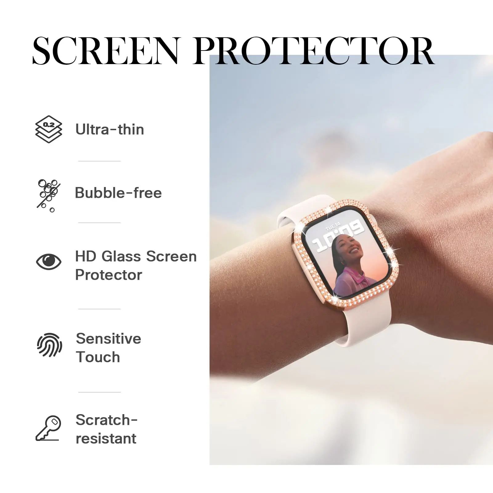 Glass+Diamond Cover For Apple watch case 46mm 40mm 44mm 41mm 42mm 45mm Bling Bumper Protector iWatch Series 11 10 9 SE 7 8 case