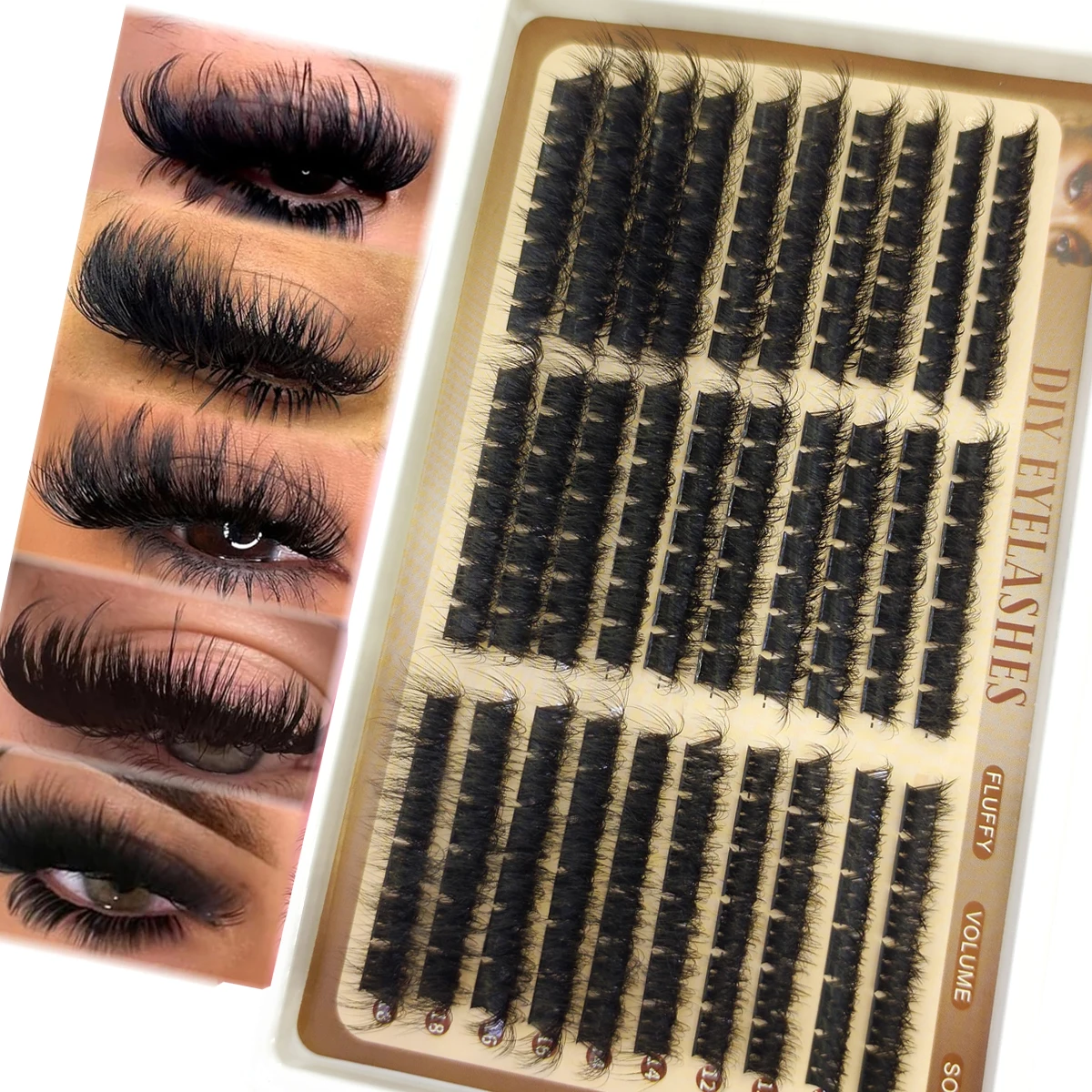 30rows Lash Clusters DIY Spiky Cluster Lashes Mixed Styles Fluffy Volume Clusters Lashes Fluffy Individual Eyelashes Extension