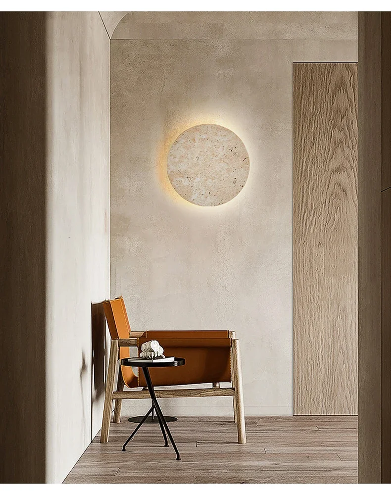 Luma Wabi-Sabi Yellow Travertine Wall Light, Natural Stone LED Wall Sconce Lamp for Bedroom Bedside, Aisle, Stair Home Deocr
