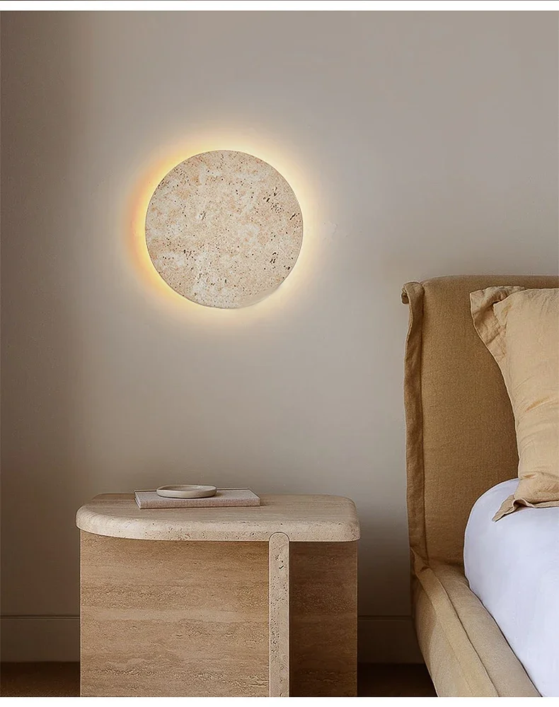 Luma Wabi-Sabi Yellow Travertine Wall Light, Natural Stone LED Wall Sconce Lamp for Bedroom Bedside, Aisle, Stair Home Deocr