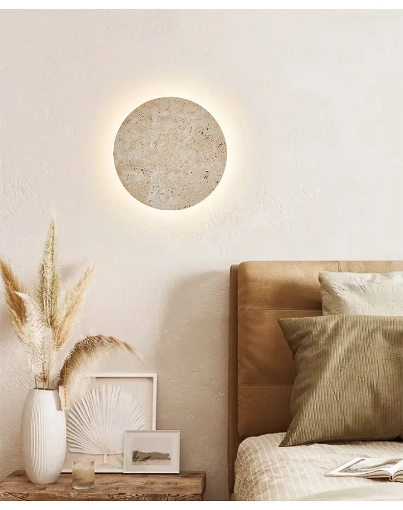 Luma Wabi-Sabi Yellow Travertine Wall Light, Natural Stone LED Wall Sconce Lamp for Bedroom Bedside, Aisle, Stair Home Deocr