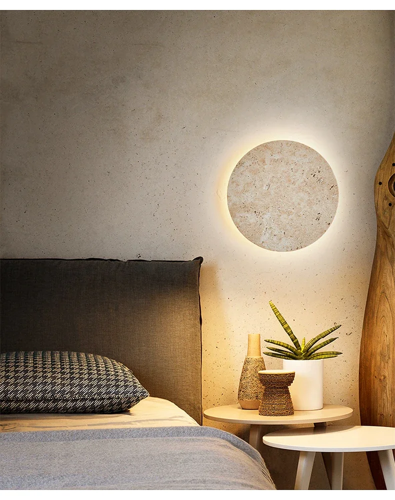 Luma Wabi-Sabi Yellow Travertine Wall Light, Natural Stone LED Wall Sconce Lamp for Bedroom Bedside, Aisle, Stair Home Deocr