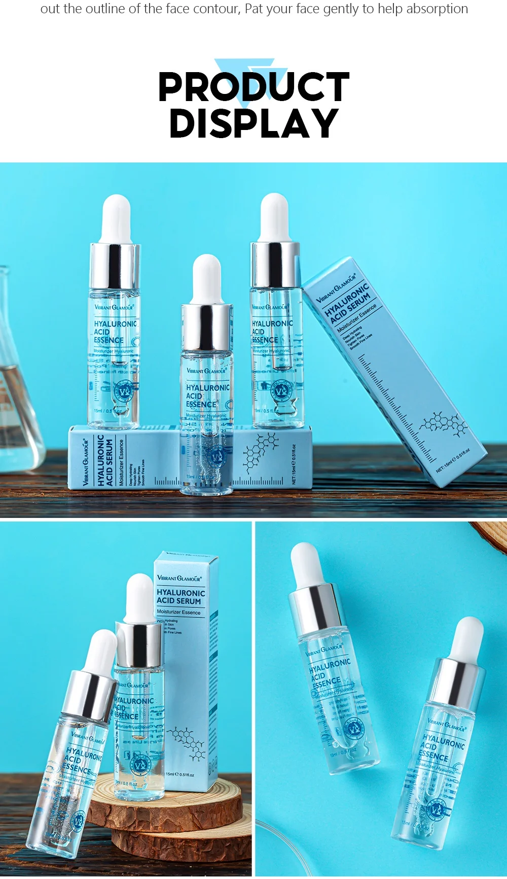 VIBRANT GLAMOUR Hyaluronic Acid Face Serum Skin Care 15ml*3pcs